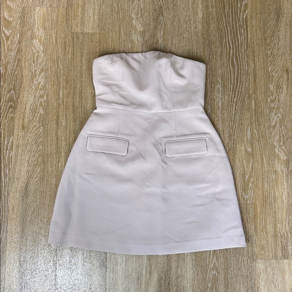Commense Strapless pocket front Fit and Flare structured Beige Tan Mini Dress S - Picture 5 of 9